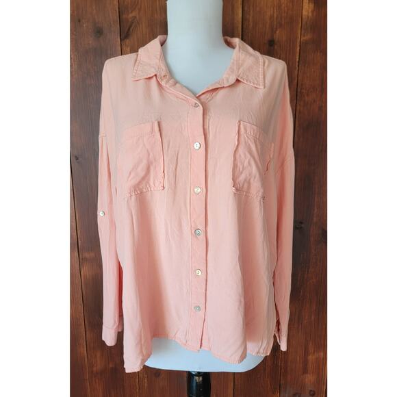 Dear John W Small Soft Pink Button Up Shirt Rayon Chest Pockets Roll Tab Sleeve - Picture 1 of 16